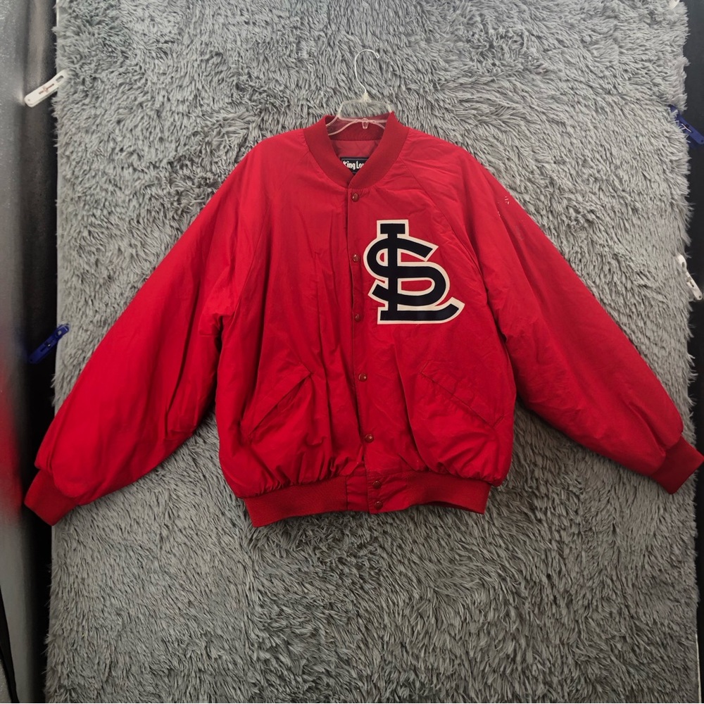 King Louie St Louis Cardinals Jacket Baseball Large Vintage Bomber Snap Button